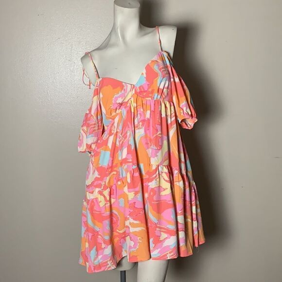 Lina colorful cold shoulder mini dress off the shoulder small - Picture 6 of 12